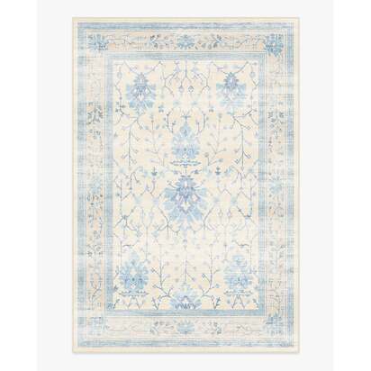 Serafina Cream & Blue Flatwoven Rug - 185 x 275 cm - Rug + Cushioned Pad System