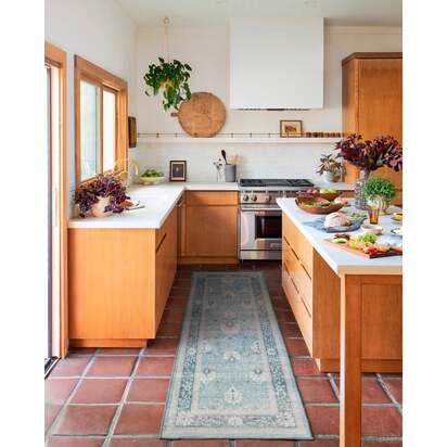 Serafina Blue Flatwoven Rug - 90 x 150 cm - Rug + Cushioned Pad System