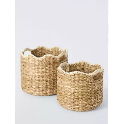 John Lewis Scallop Edge Bulrush Storage Baskets, Set of 2, Natural Natural | 30x27x30cm25x23x25cm