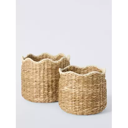 John Lewis Scallop Edge Bulrush Storage Baskets, Set of 2, Natural Natural | 30x27x30cm25x23x25cm
