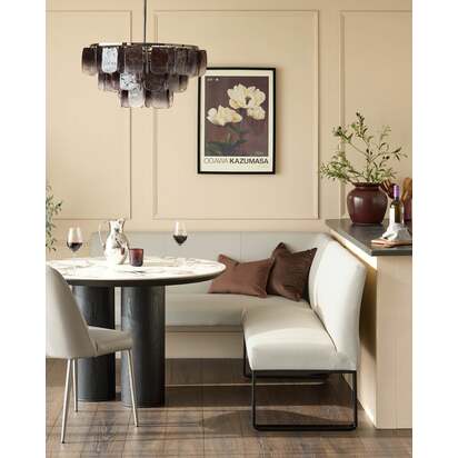 Loop 5 Seater Grey Faux Leather Right Hand Corner Dining Bench | Contemporary Black Metal Legs | Medium-Firm Seat And Backrest | Danetti