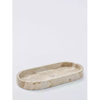 John Lewis Oval Marble Bathroom Accessories Tray Fossil Beige | L30 x H1.5 x W15cm