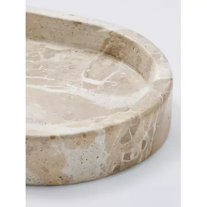 John Lewis Oval Marble Bathroom Accessories Tray Fossil Beige | L30 x H1.5 x W15cm