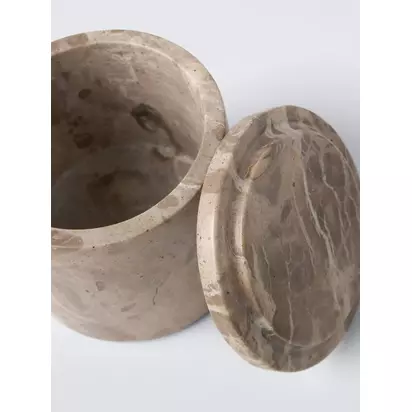 John Lewis Marble Lidded Pot, Natural Fossil Beige | D10 x H10.5 x W10cm