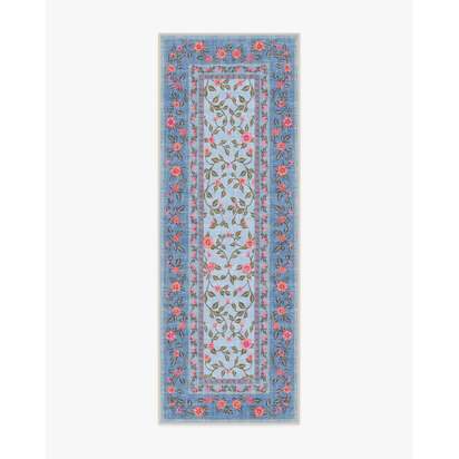 Della Soft Blue & Coral Outdoor Rug - 75 x 215 cm - Rug + Pad System