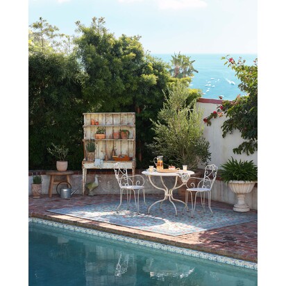 Della Soft Blue & Coral Outdoor Rug - 75 x 215 cm - Rug + Pad System