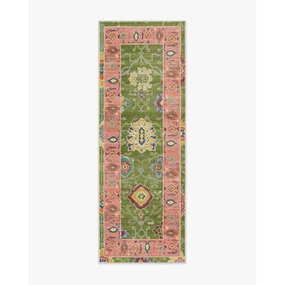 Mehr Green & Soft Pink Outdoor Rug - 75 x 215 cm - Rug + Pad System