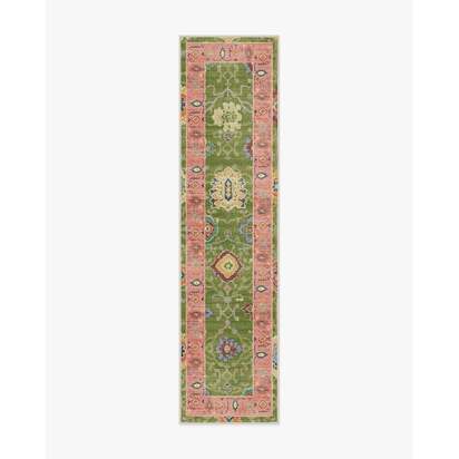 Mehr Green & Soft Pink Outdoor Rug - 75 x 305 cm - Rug + Pad System