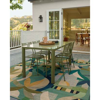 Laguna Teal Multicolour Outdoor Rug - 275 x 365 cm - Rug + Pad System