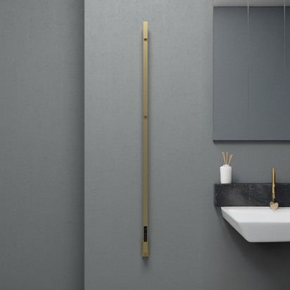 Carisa Maxim Electric Stainless Steel Single Square Bar Designer Heated Towel Rail 1500 x 32mm - Brushed Brass