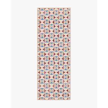 Orana Red & Light Blue Flatwoven Rug - 75 x 215 cm - Rug + Pad System