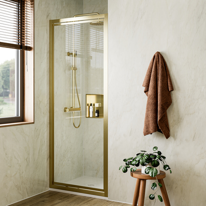 Crosswater Clear 6 6mm Brushed Brass 800mm Pivot Door & 800mm Side Panel