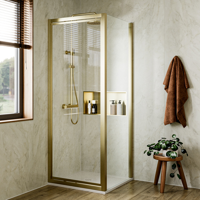Crosswater Clear 6 6mm Brushed Brass 800mm Pivot Door & 800mm Side Panel
