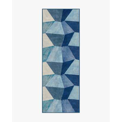 Rhea Blue Flatwoven Rug - 75 x 215 cm - Rug + Cushioned Pad System