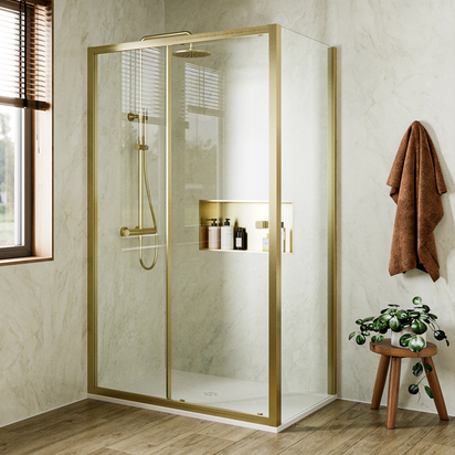 Crosswater Clear 6 6mm Brushed Brass 1200mm Single Sliding Door & 900mm Side Panel