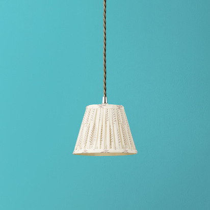 18cm Straight Empire Pendant shade in Grey Ferns Block Printed Cotton