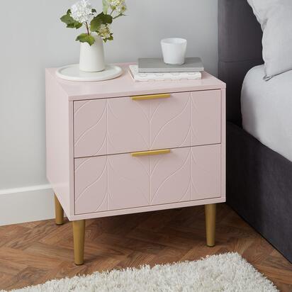 Gloria Bedside Table - Blush Pink & Brass Effect