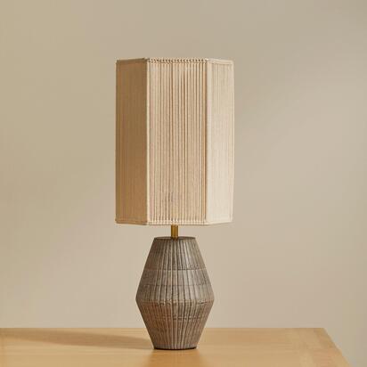 Haveri Mango Wood Table Lamp with Natural  Shade - 63cm