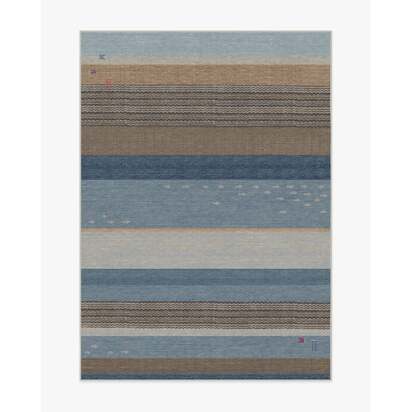 Dover Slate Blue & Natural Flatwoven Rug - 150 x 215 cm - Rug + Cushioned Pad System