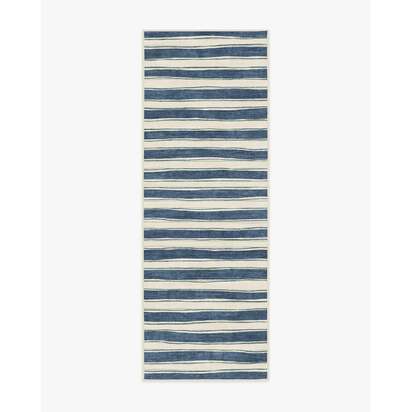Marin Slate Blue & Neutral Flatwoven Rug - 75 x 215 cm - Rug + Pad System