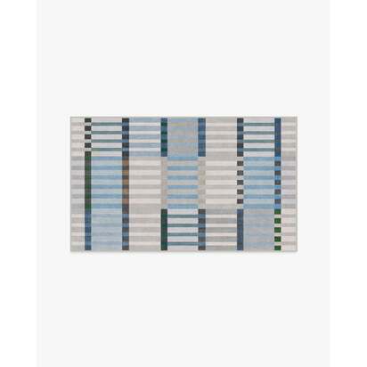Quincy Soft Blue Flatwoven Rug - 90 x 150 cm - Rug + Cushioned Pad System