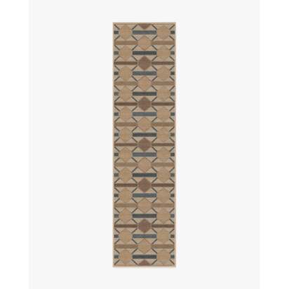 Reed Slate Blue & Natural Re-Jute Rug - 75 x 305 cm - Rug + Cushioned Pad System