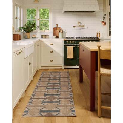 Reed Slate Blue & Natural Re-Jute Rug - 75 x 305 cm - Rug + Cushioned Pad System
