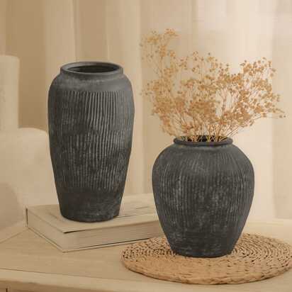 Anze 20cm Terracotta Vase - Rustic Black