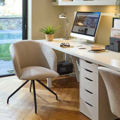 Archer Office Swivel Chair - Soft Beige Faux Leather with Black legs