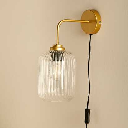 Elland Plug in Wall Light Gold - Clear Glass
