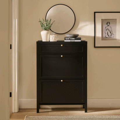 Charlie 2 Door 1 Draw Shoe Cabinet - Noir Black