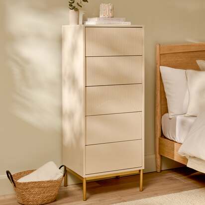 Luella 80cm 5 Drawer Fluted Tallboy - Driftwood