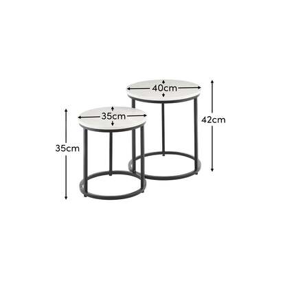 Nara White Marble Round Nesting Side Tables - Black Frame