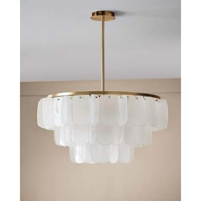 Estelle White Glass Chandelier Pendant Light | Hand Blown Glass In Cascading Circular Design | Adjustable Height 41-115cm | Brushed Bronze Frame | Dan