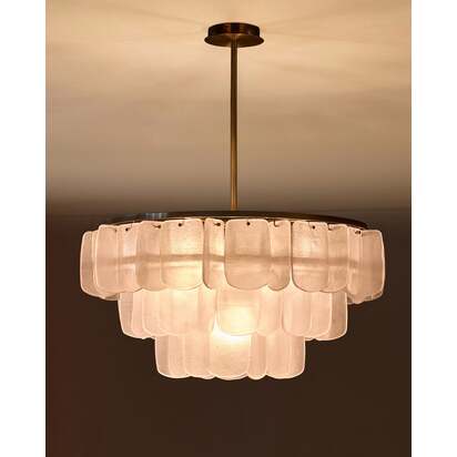 Estelle White Glass Chandelier Pendant Light | Hand Blown Glass In Cascading Circular Design | Adjustable Height 41-115cm | Brushed Bronze Frame | Dan