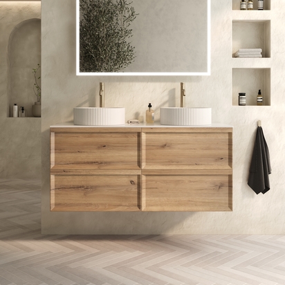 Aura 1200mm Wall Mounted Natural Oak Vanity Unit & Sintered Stone Countertop