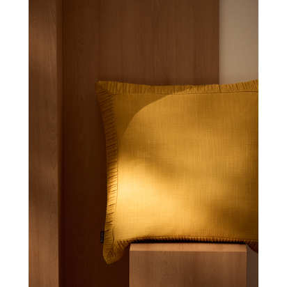 Luadia cotton cushion cover with yellow pleated detail 50 x 50cm