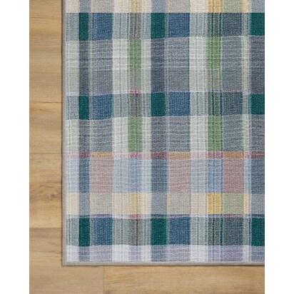 Linnea Slate Blue Multicolour Flatwoven Rug - 90 x 150 cm - Rug + Pad System