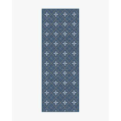 Alva Navy Flatwoven Rug - 75 x 215 cm - Rug + Cushioned Pad System