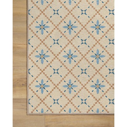 Alva Ivory & Slate Blue Flatwoven Rug - 245 x 305 cm - Rug + Cushioned Pad System
