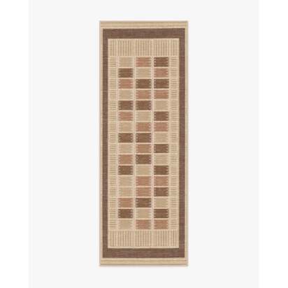 Agnes Warm Brown Flatwoven Rug - 75 x 215 cm - Rug + Cushioned Pad System