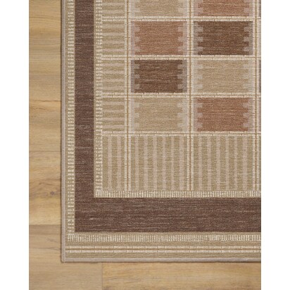 Agnes Warm Brown Flatwoven Rug - 185 x 275 cm - Rug + Cushioned Pad System