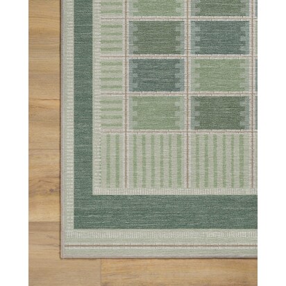 Agnes Green Flatwoven Rug - 185 x 275 cm - Rug + Cushioned Pad System