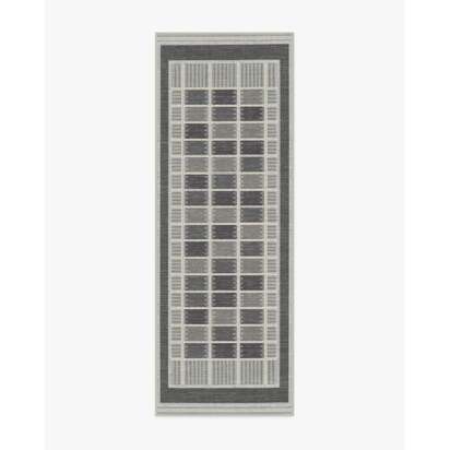 Agnes Charcoal Flatwoven Rug - 75 x 215 cm - Rug + Cushioned Pad System