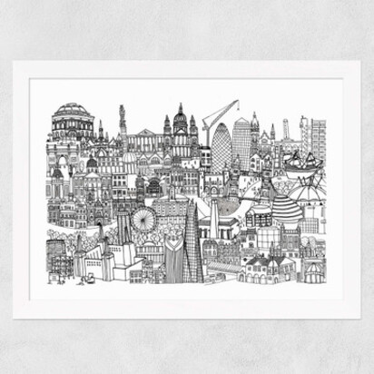 London Jungle Black and White A1 (59.4 x 84.1cm) Frame Natural Oak Medium (22mm) 