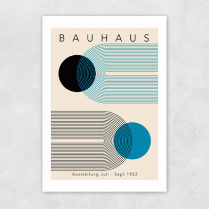 Blue Bauhaus II A3 (29.7 x 42cm) Frame Natural Oak Medium (22mm) 