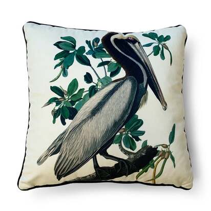 The Art Group John James Audubon Brown Pelican Velvet Square Cushion