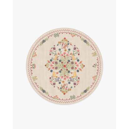 Friendship Garden Cream Multicolour Rug - 185 Round cm - All-In-One Rug