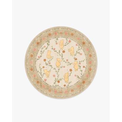 Pooh's Meadow Cream Multicolour Flatwoven Rug - 185 Round cm - Rug + Pad System