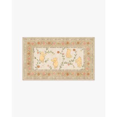 Pooh's Meadow Cream Multicolour Flatwoven Rug - 90 x 150 cm - Rug + Cushioned Pad System